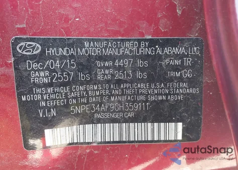 2016 Hyundai Sonata Sport z USA, uszkodzony, nr VIN 5NPE34AF9GH359111